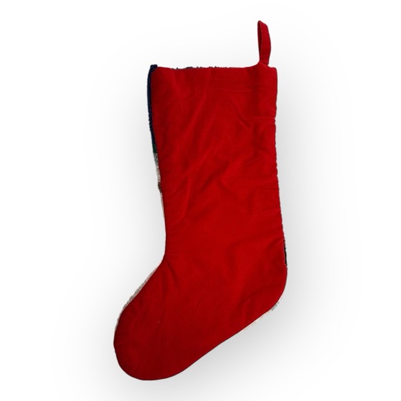 Vintage Needlepoint Santa Teddy Bear Starry Night Christmas Stocking Velvet Back - Picture 4 of 4